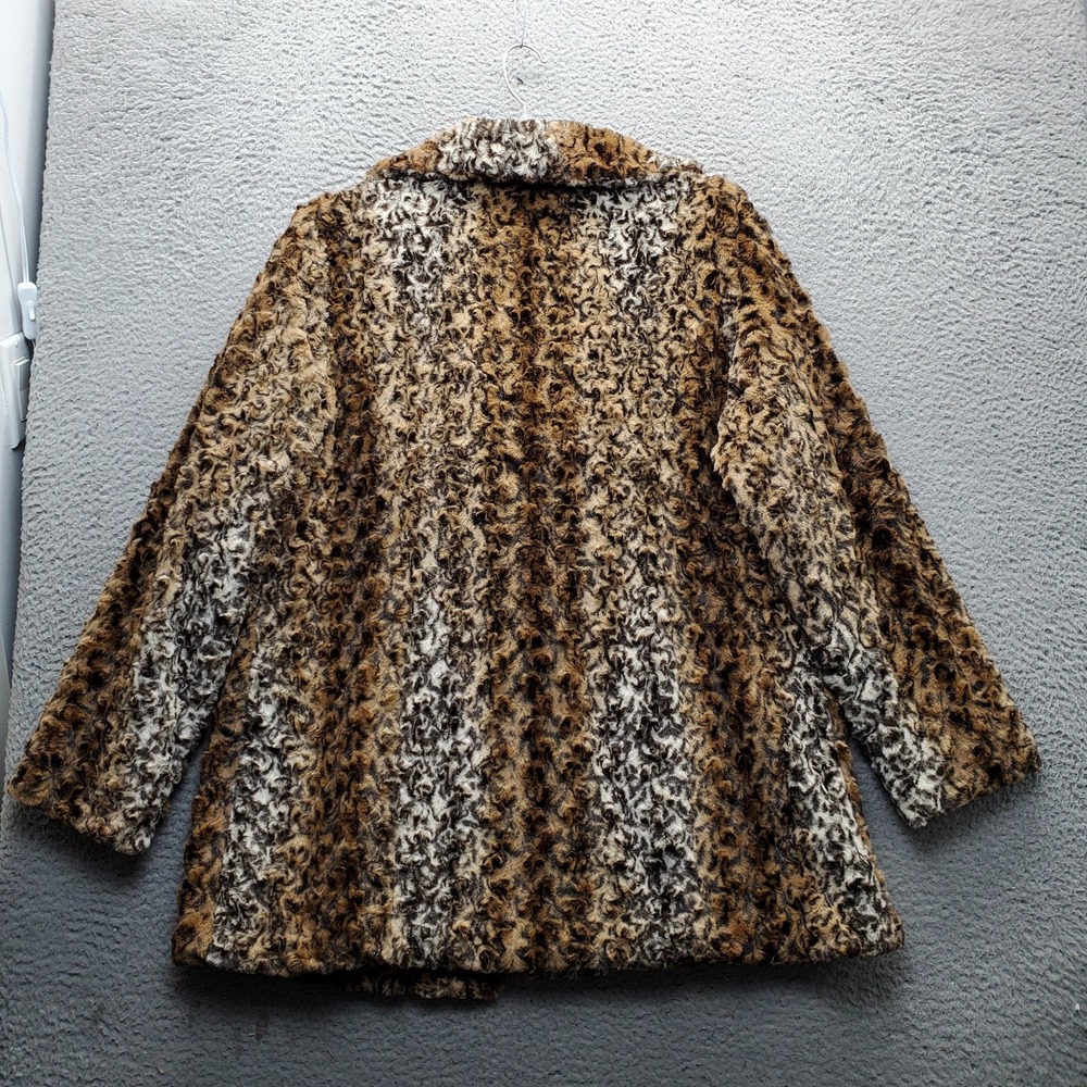 Dennis by Dennis Basso Faux Fur Jacket Womens L Multi Leopard Print Shawl Collar - Picture 2 of 12